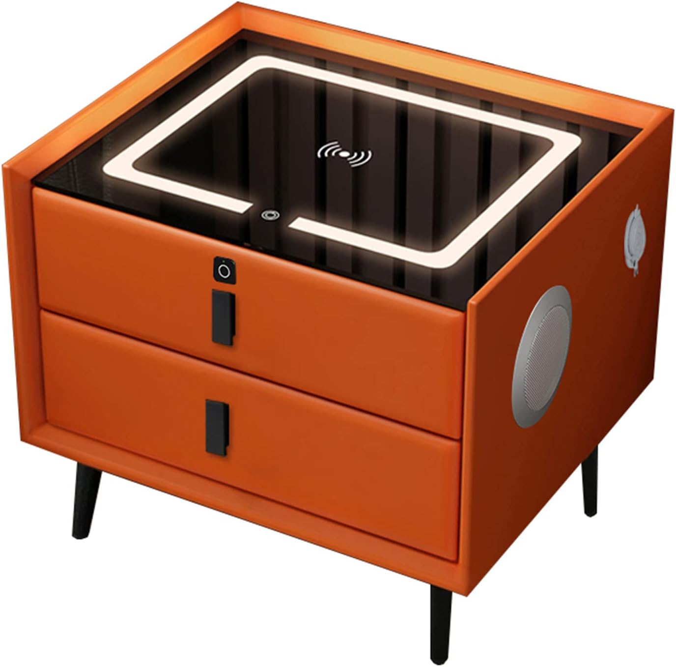 GLHalfM Nightstand with Wireless Charging and Bluetooth Speaker, 2Tier