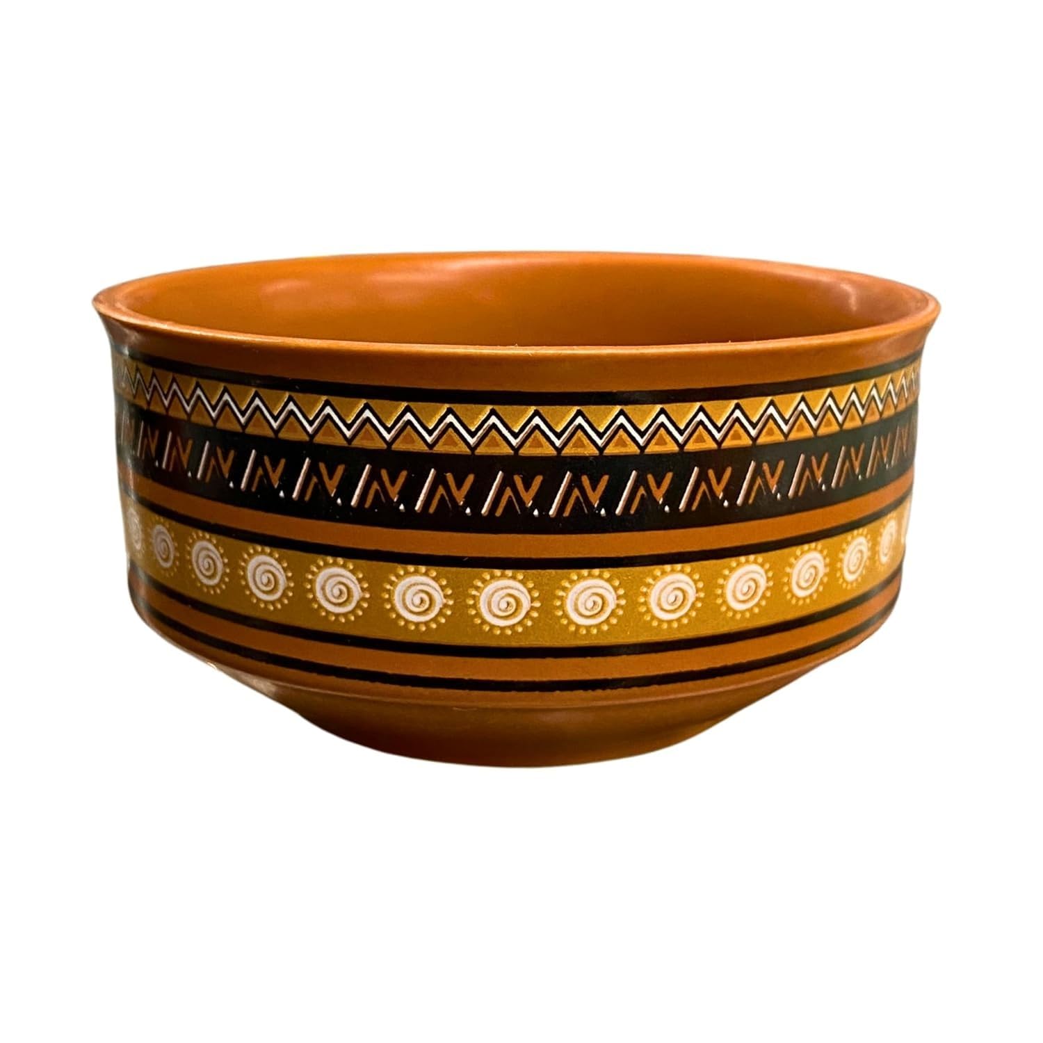 Bombay Docs Terracotta Ceramic Serving Traditional Bowl with Tribal Geometric Pattern Dishwasher & Microwave Safe, Multicolor – Ideal for Snacks, Pasta, Rice, Set of 2