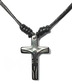 Bijoux de Ja Hematite Cool Crucifix Shadow Cross Pendant Black Cord Adjustable Sliding Knot Necklace 16-30"