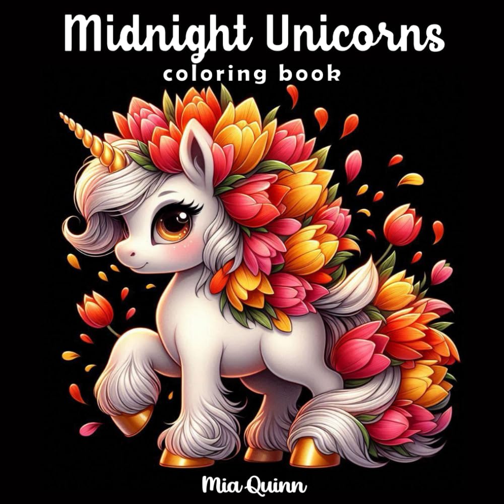 Midnight Unicorns Coloring Book: 50 Grayscale Pages of Magical World of Enchanting Unicorns, Perfect for Adults and Teens to Color for Relaxation and