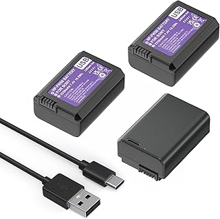 Palowextra 3 Pack 2250mAh NP-FW50 Battery with Type-C USB-C Fast Charging for Sony ZV-E10, Alpha A6000 A6300 A6400 A6500 A5000 A5100 A7 A7II A7R A7RII A7S A7SII RX10 II III, NEX-3, NEX-5 Camera 7.4V