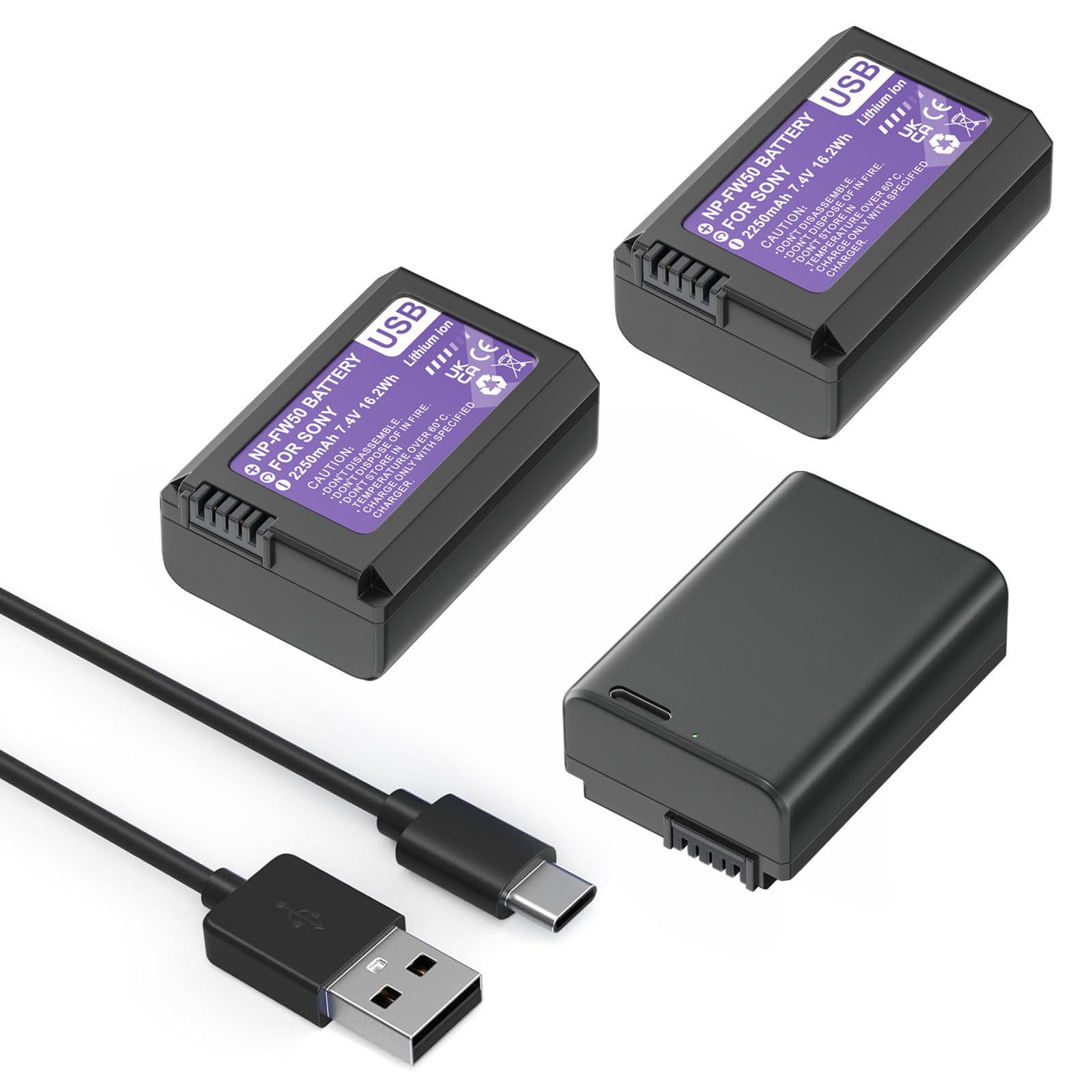 Amazon.com: 3 Pack NP-FW50 2250mAh Battery Replacement with Type-C