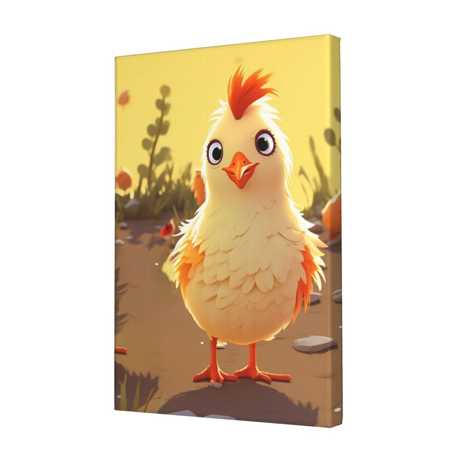 KLOPH Chicken Chick Canvas Wall Art for Living Room 12"x18" Modern Artwork Painting for Bathroom Hanging Canvas Prints Aesthetic Wallart for Bedroom Kitchen Office Wall Decor