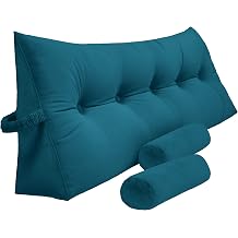 Peachwell Handmade Headboard Pillow-Queen Wedge Support Bolster Cushion Headboard Backrest Pillow with Two Detachable Roll Pillows for Bed Rest Teal, Queen 59 x 8 x 20 inches