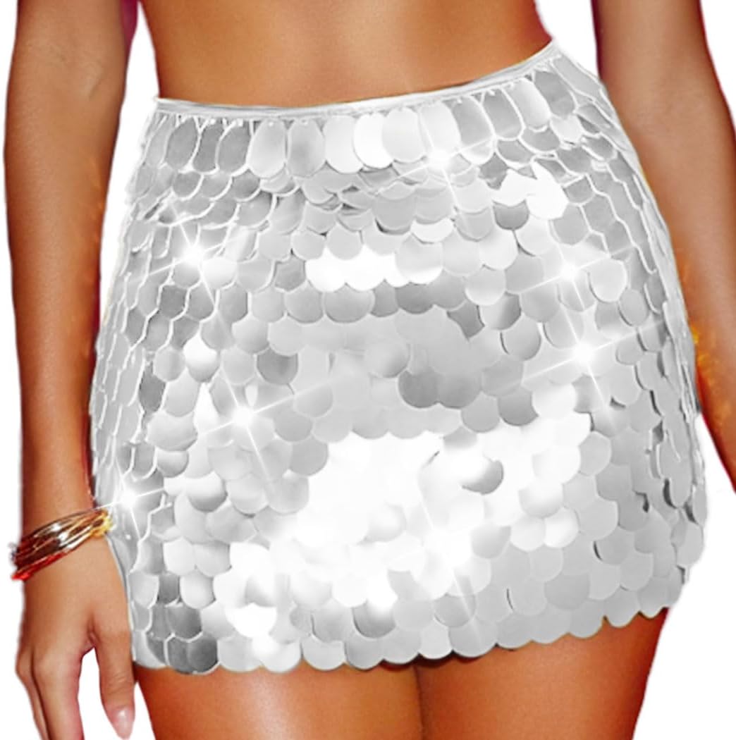 Zoestar Mermaid Sequin Skirt Sparkly Blue Belly Dance Skirts Rave Costume Outfits for Women