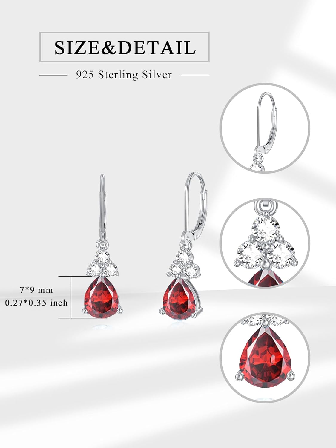 Seiyang Birthstone Earrings 925 Sterling Silver Infinity/Teardrop Gemstone Dangle Drop Leverback Earrings with 12 Months Birthstone Birthday Jewelry Gifts for Women - Image 2