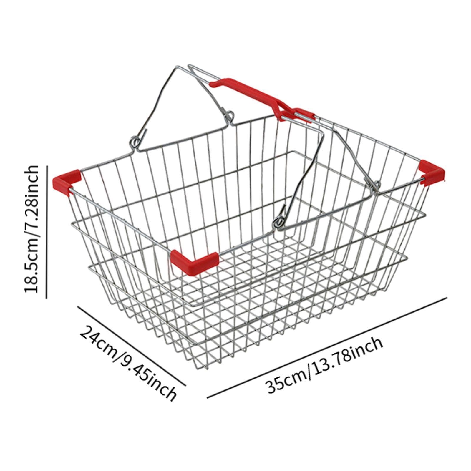 Einkaufskorb Organizer Aufbewahrungskorb mit Griff Supermarkt Ordnungskorb Tragetasche Metallkorb Regalbehälter für Schlafzimmer Kinderzimmer Vorratsr, 35 cm X 24 cm X 18.5