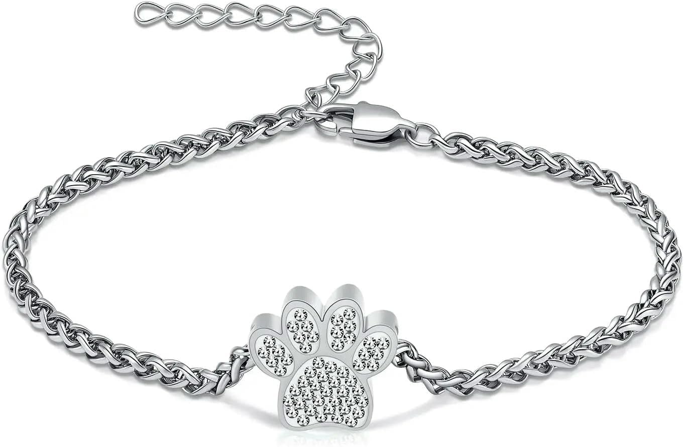 足跡型骨壷ブレスレット 遺灰用 調節可能 ステンレススチール製 遺灰ブレスレット ペット猫用 メモリアルブレスレット 記念品 女性用