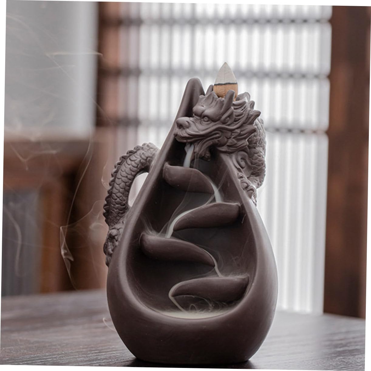 Quemador de Incienso para Meditar Forma de Dragón de Arena Morada y Mejorar la Calidad del Diseño Artesanal Excelente en Sala de Yoga o Sauna