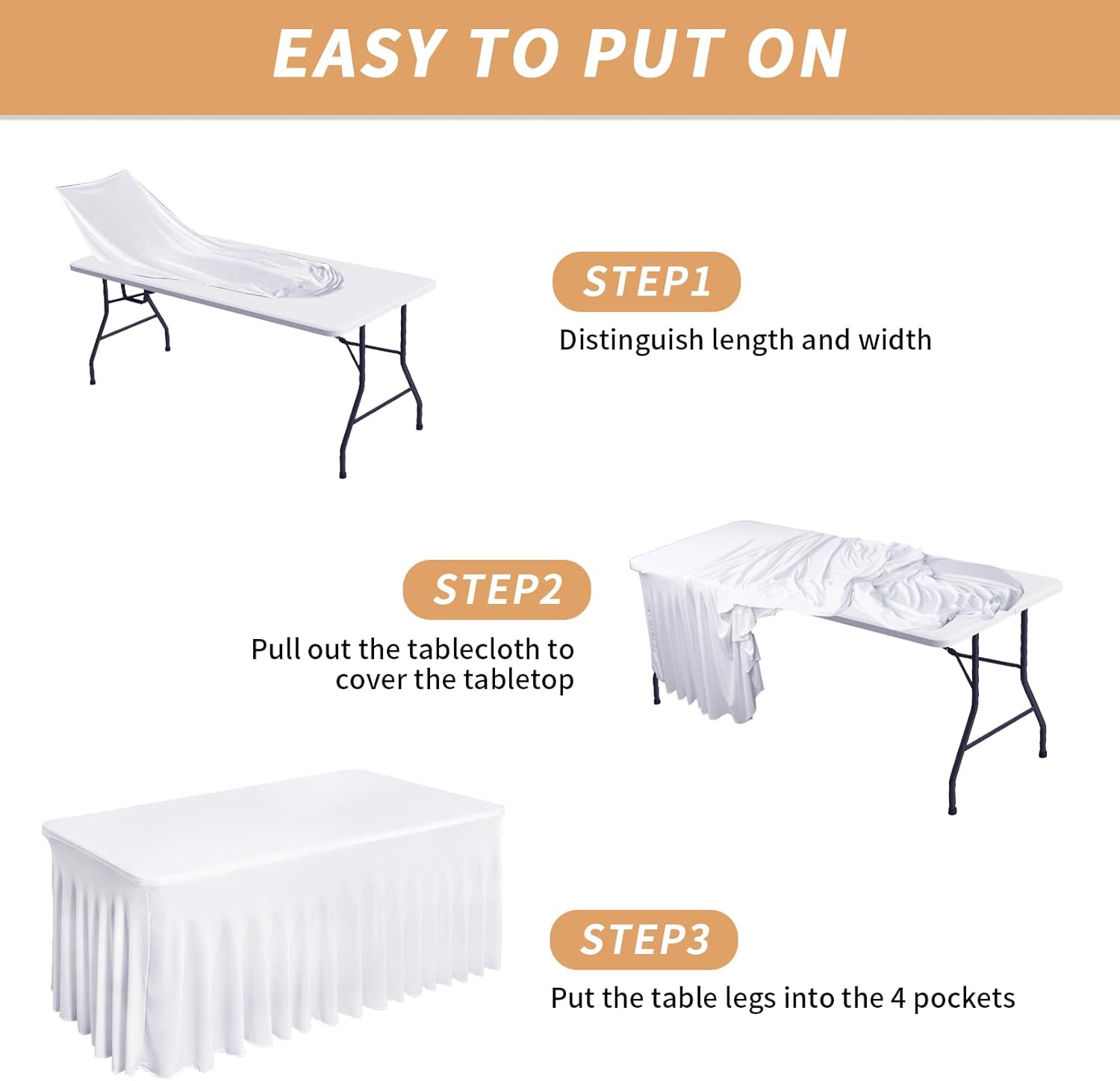 Fixwal 2 Pack White Spandex Tablecloth for Rectangle Table 6ft, Table Skirt for Party, Show, Wedding and Birthday