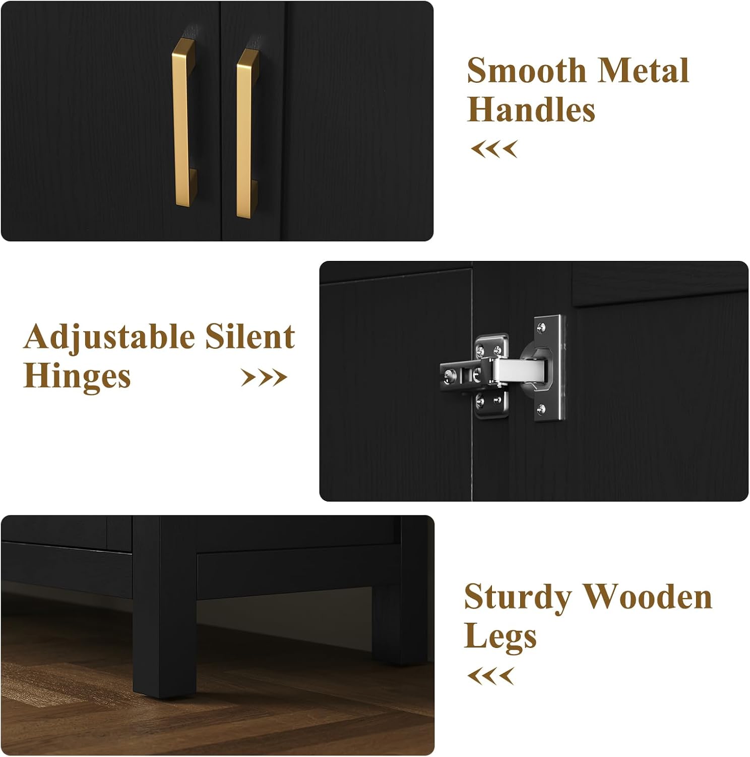 ARTPOWER Large Sideboard Buffet Cabinet with Storage, 60" Accent Cabinet Modern Buffet Table with Adjustable Shelf, Credenza Black Storage Cabinet for Dining Room, Living Room, Kitchen, Entryway
