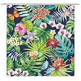 CCNSTMS Tropical Leaf Shower Curtain Watercolor Flower Green Palm Banana Leaves Hawaii Spring Frangi