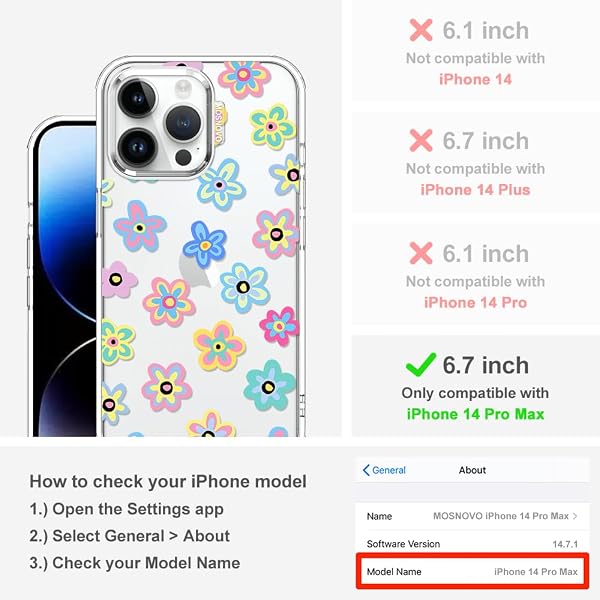 MOSNOVO Coque pour iPhone 14 Pro Max - Housse Fine Transparente Antichoc en TPU + PC [Protection Contre Les Chutes de 2 m/Anti-Pelage] - Fleur Groovy - 2