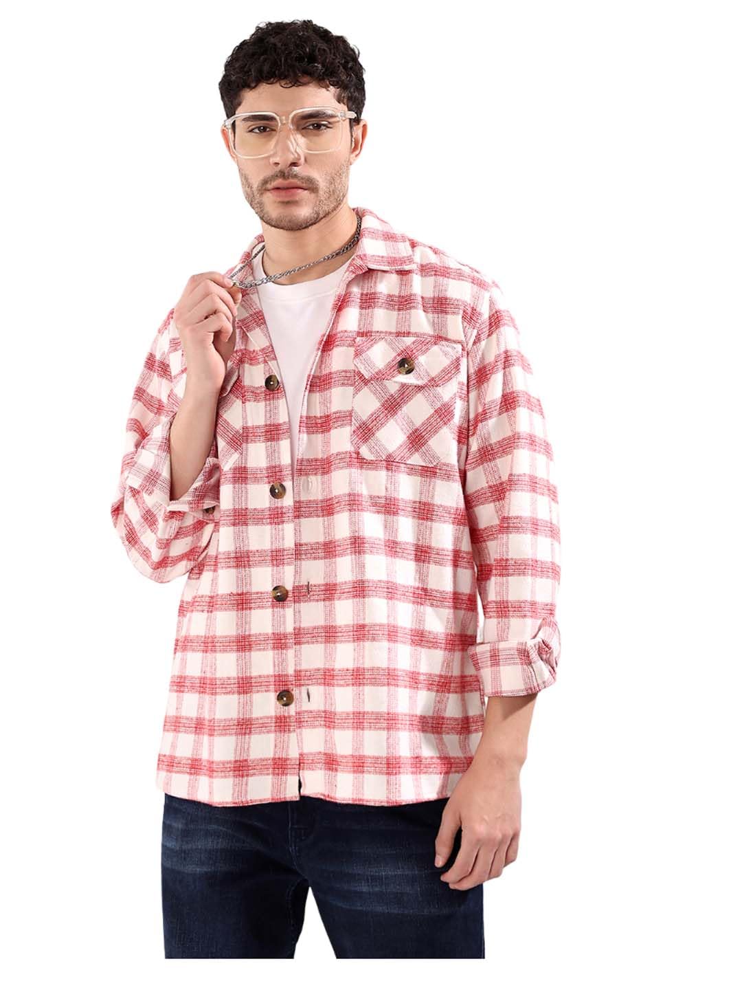 KOTTY Men’s Premium Flannel Fabric Stylish Winter Shacket, Warm Casual Layered Jacket for Men, Trendy Denim Look Overshirt for Fashion Wear