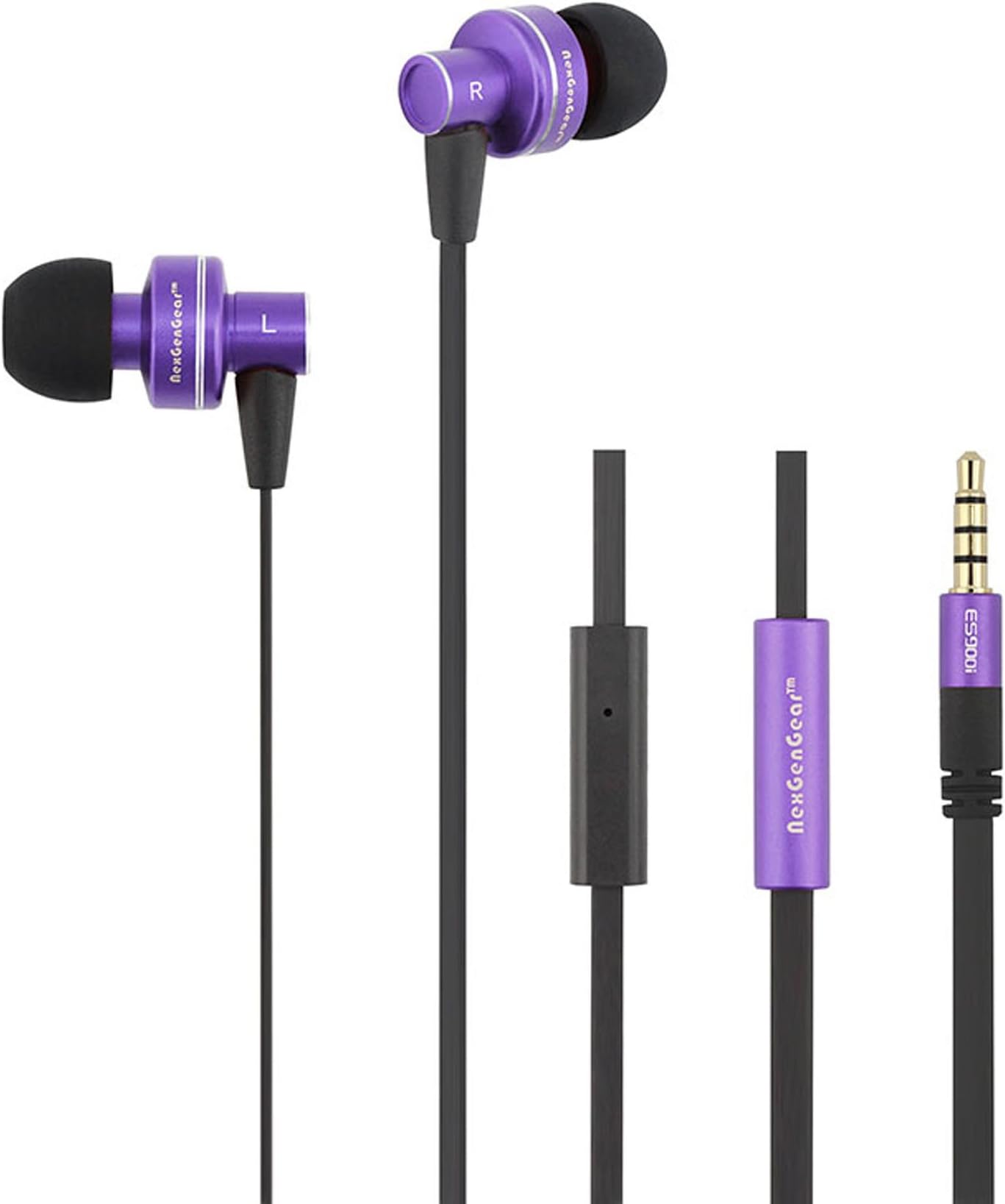 NexGenGear ES900i Earphone [3.5mm Plug] [Noise Cancelling] High Definition Bass Stereo Headphones in-Ear [Handsfree] [Tangle Free Cable] Built-in Microphone Earbuds - Purple/Black