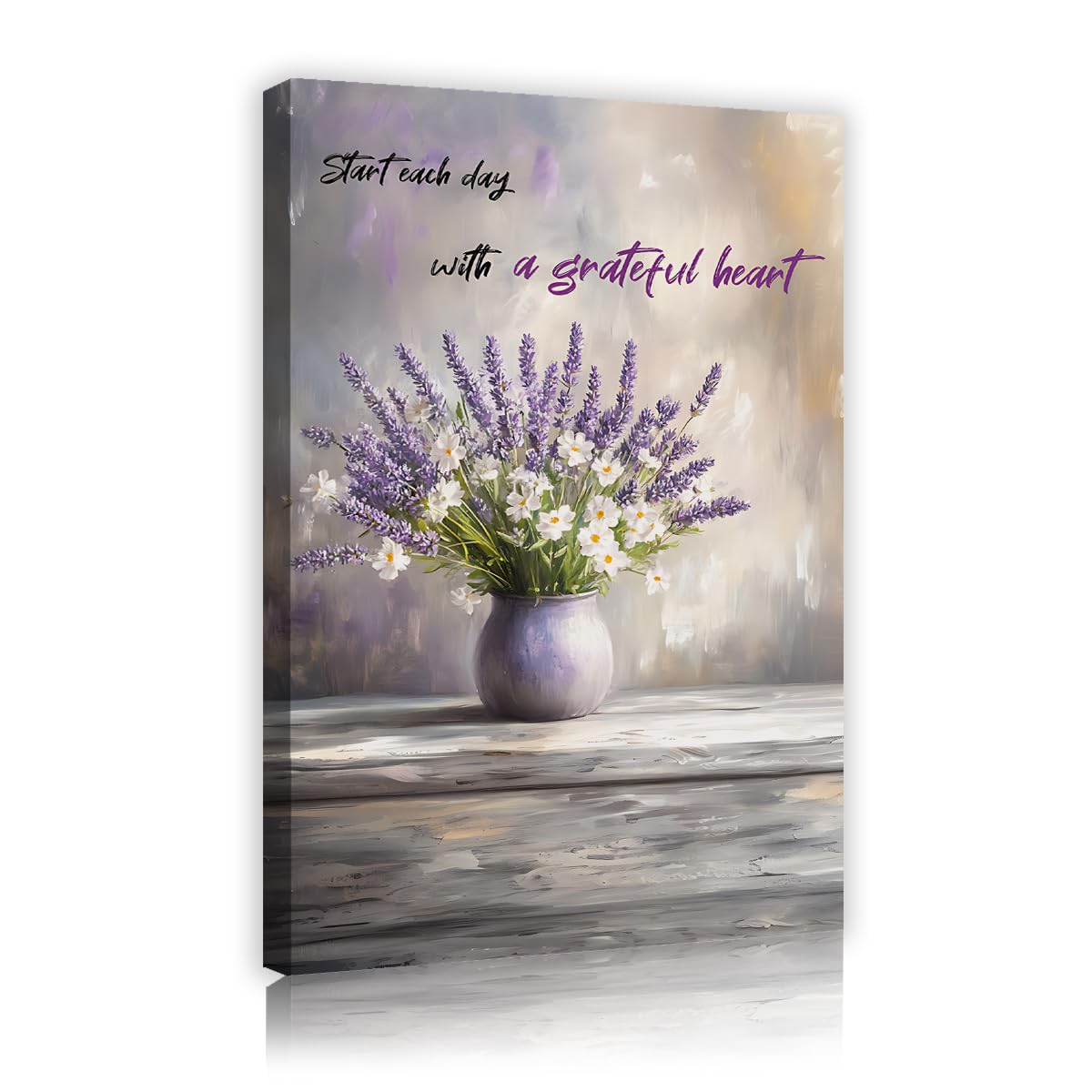 CHERHERART Inspirational Quote Canvas Picture Lavender Daisy Floral Wall Art Cottagecore Canvas Wall Decor Poster for Bedroom Dining Room Home 25x40cm Innerframe