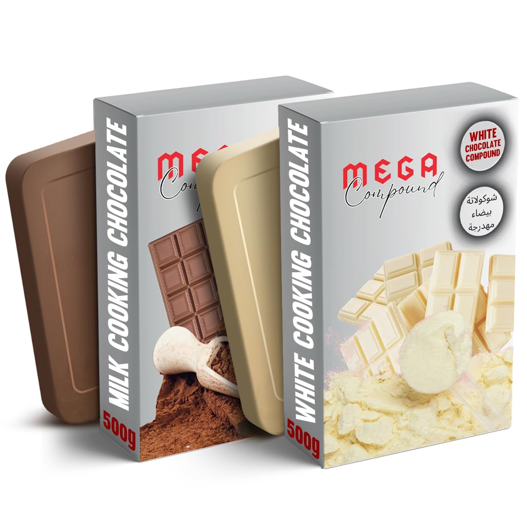 Mega White Chocolate & Milk Chocolate Compound Bars 500g + 500g Pack - Premium Cooking Chocolate for Baking, Desserts, Cakes, Cookies, and Confectionery