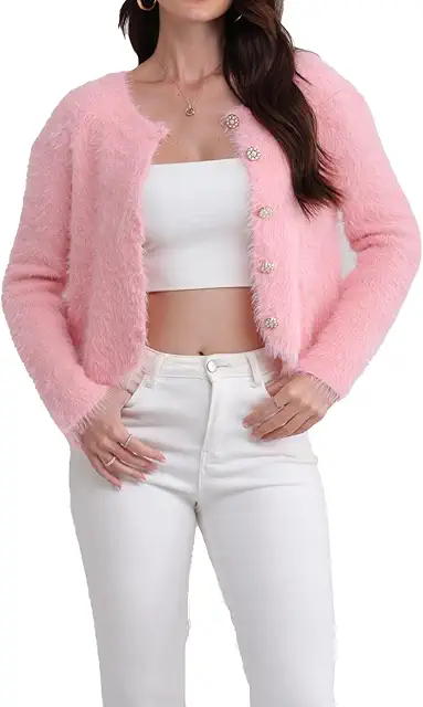 Cardigan femme en mohair doux, gilet pelucheux à manches longues et boutons