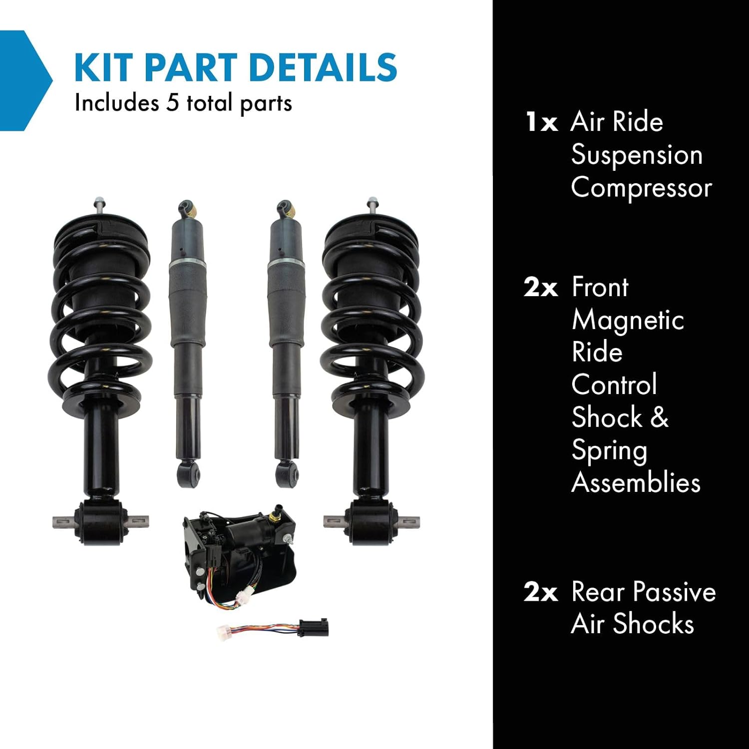 TRQ Front and Rear Suspension Kit Air Ride Suspension Compressor Air Shock Shock & Spring Strut Assembly Compatible with 07-14 Cadillac Chevrolet GMC