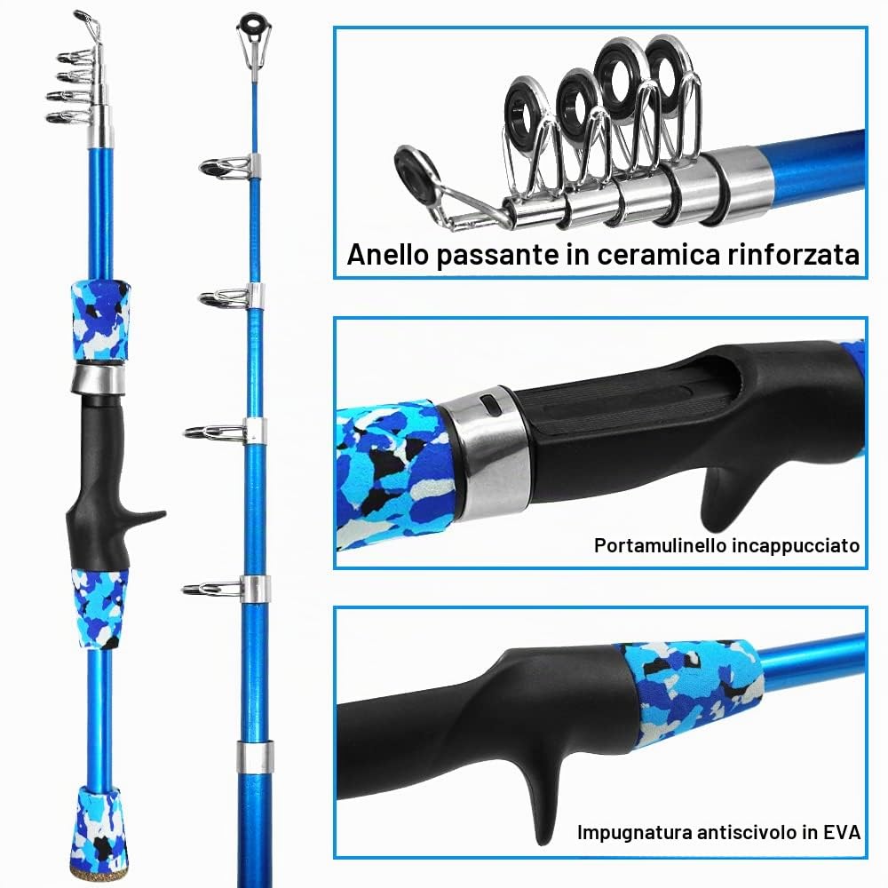 Kilitn Kit de Canna da Pesca per Bambini - 86 Pezzi, Canna da Pesca Telescopica e Mulinello Spincast Set e Accessori da Pesca Borsone da Viaggio per Ragazzi, Ragazze, Giovani, Principianti