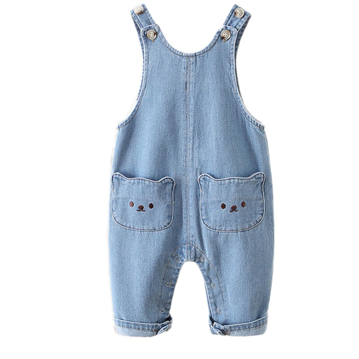 Baby Girls Denim Salopette con 3D Bears Romper Jumpsuit Dimensioni 74/80/86/,Ragazzi Morbido Cotone Elasticizzato Jeans Salopette Baby Denim Salopette con Tasca Dimensioni 92/98/104