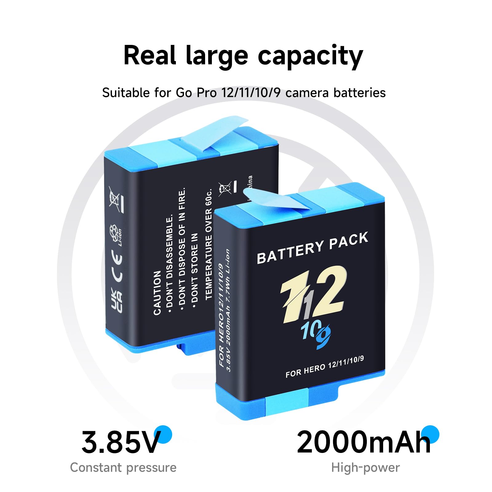 CITYORK Lot de 2 chargeurs de batterie pour GoPro Hero 12 Hero 11/10/9 noir avec câble USB et emplacements de type C à trois canaux avec affichage LED (1 chargeur + 2 batteries)