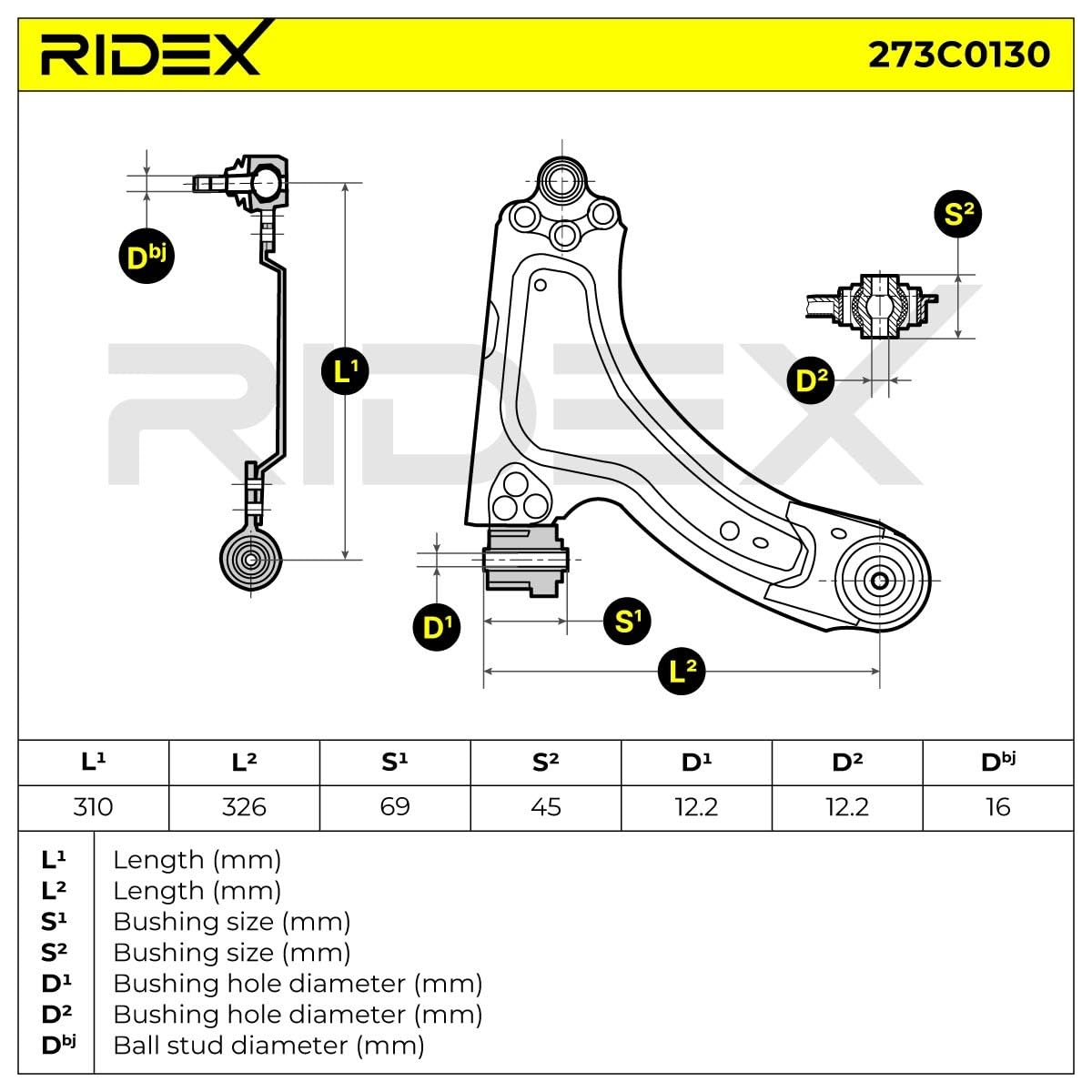 RIDEX 273C0130 Braccio oscillante sospensione ruota Anteriore Destra con accessori con cuscinetto in gomma con materiale di fissaggio Compatibilità con OPEL Corsa C Hatchback X01