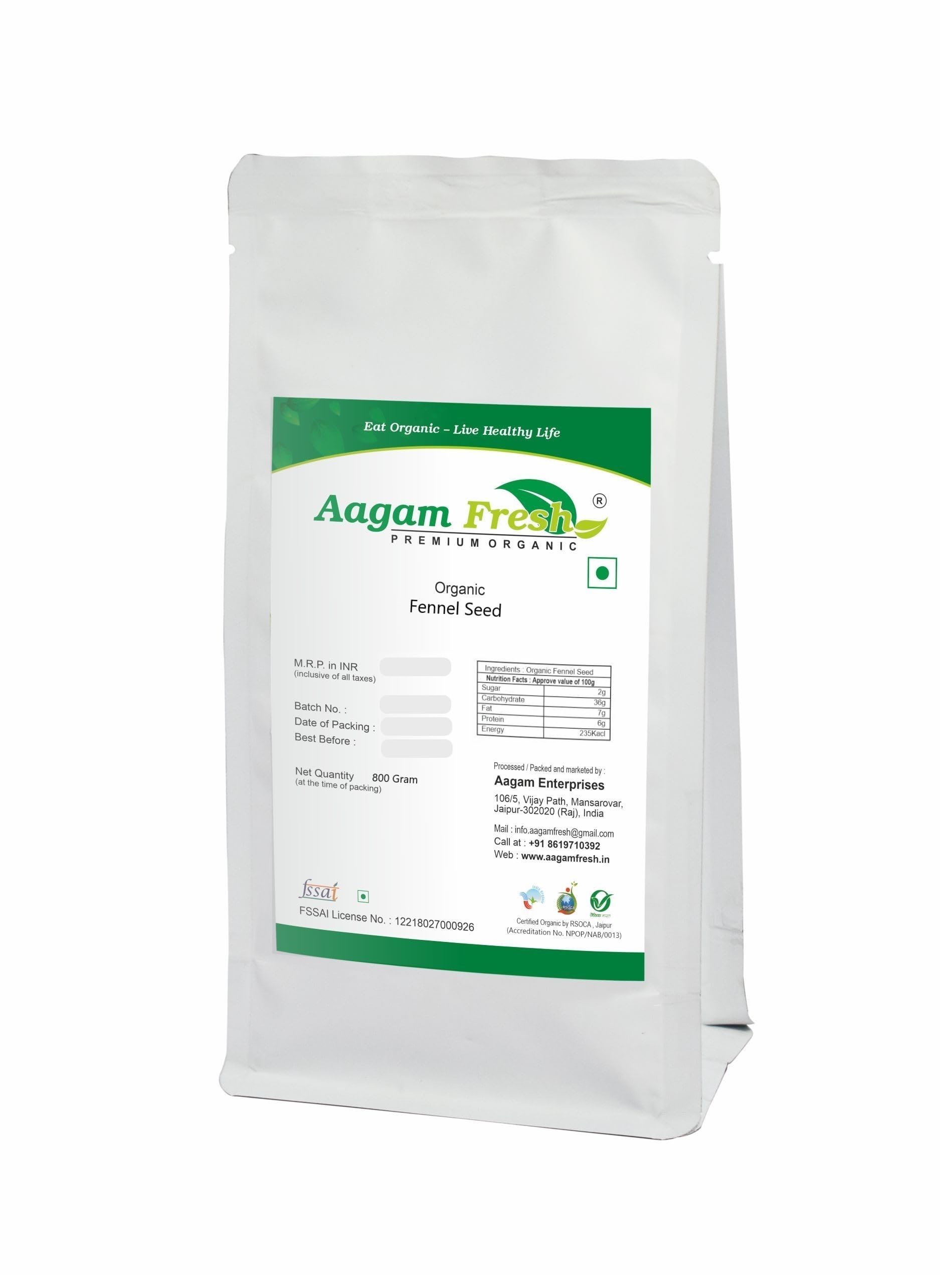 Aagam Fresh Organic Fennel Seed (Saunf) - 800 Gram (B07VJNB5P9) Amazon Price History, Amazon Price Tracker