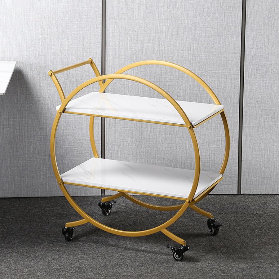 Mini carrello da bar in metallo a 2 livelli, carrello moderno per bevande, mensola da cucina moderna in oro, carrello da bar rotondo moderno in oro, carrello da bar rotondo in oro con ruote, per