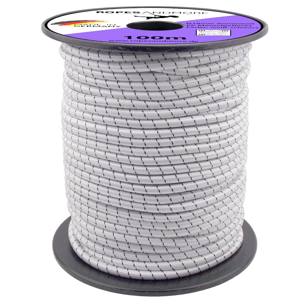 Expanderseil Gummiseil 10mm Seil Gummileine Planenseil Gepäckgummi 10m - 100m von Ropes and More® (Weiß-Schwarz, 20m (Lfm.) - ohne Spule)