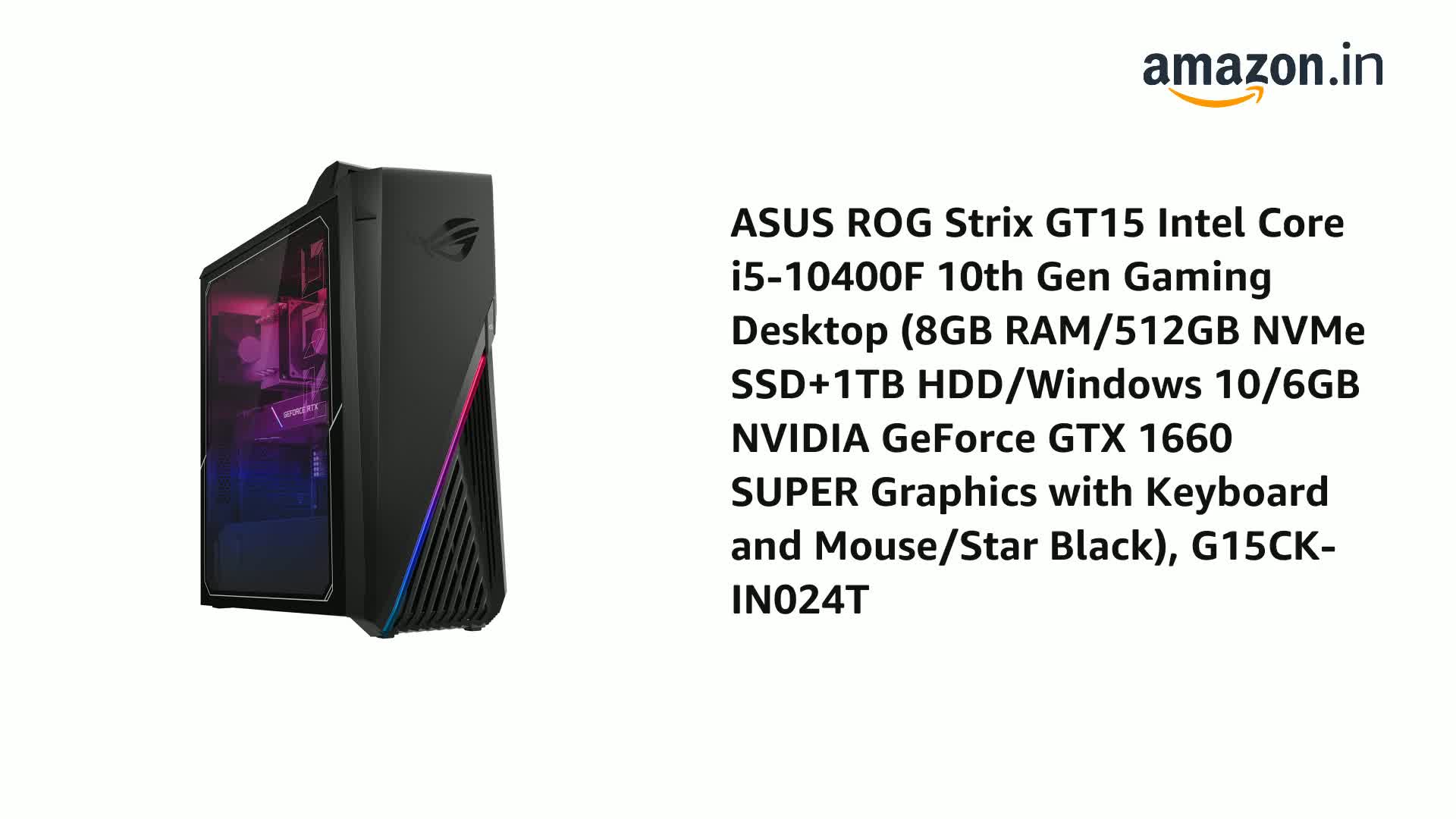 ゲーミングPC i5-10400f GTX1660Super RM5C-G60S ASUS ROG Strix GT15 Intel Core i5-10400F 10th Gen Gaming
