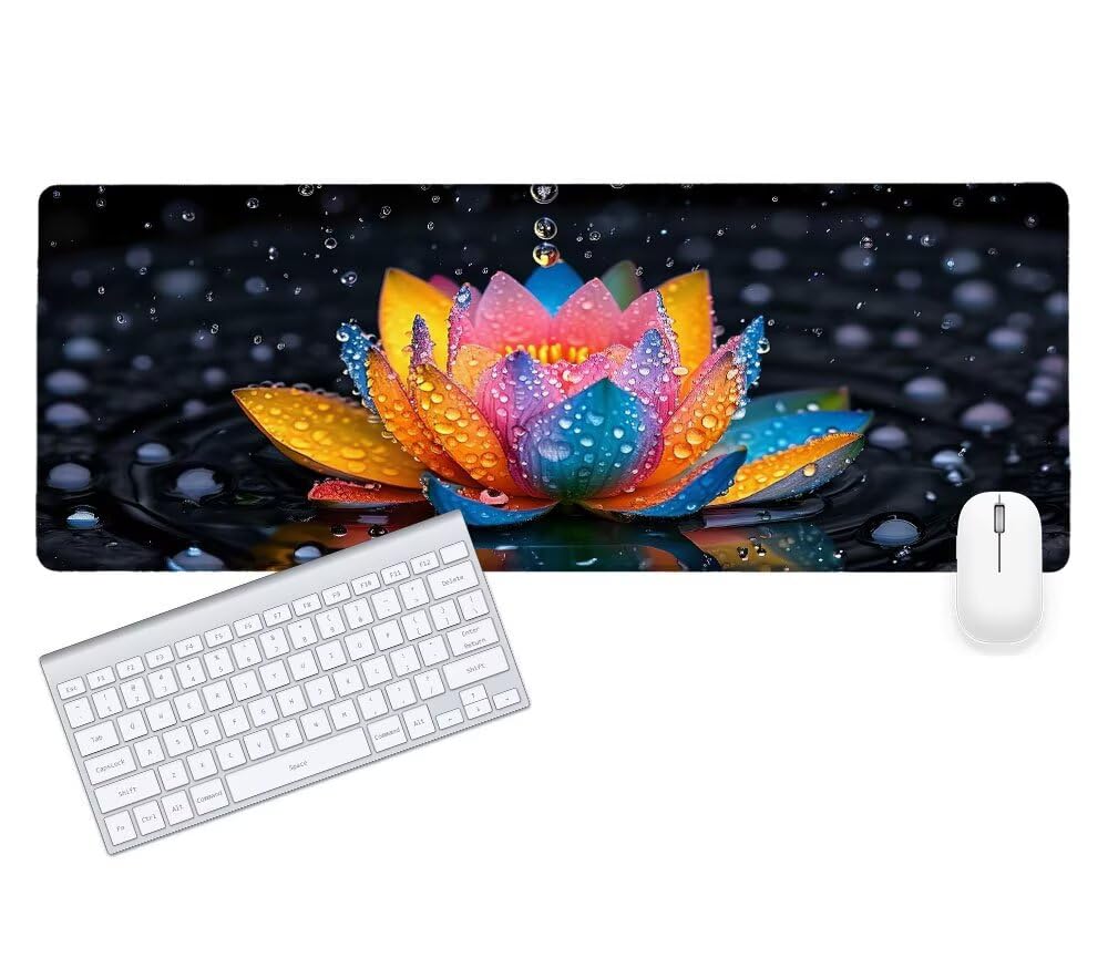 Alfombrilla de Ratón Gaming Loto, Alfombrilla Ratón XXL 1200x600x3mm, Grande Planta Mouse Pad con Bordes Cosidos, Impermeable Base de Antideslizante Caucho Tapete Rato para Oficina Hogar Gaming J-1
