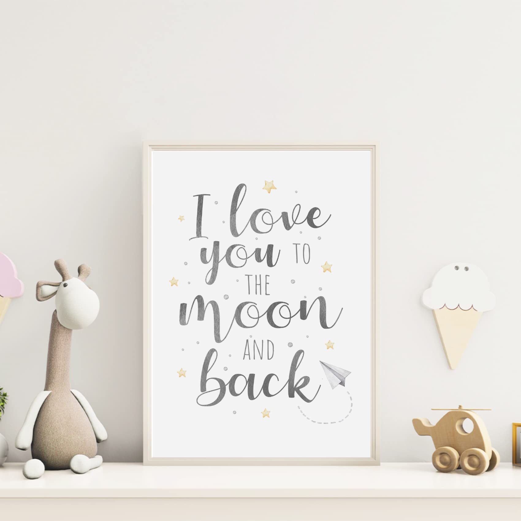 MeinBaby123® Set di 3 immagini per cameretta dei bambini, formato DIN A4, immagini da parete con scritta, decorazione per la cameretta dei bambini, decorazione da parete di alta qualità (orso e luna)