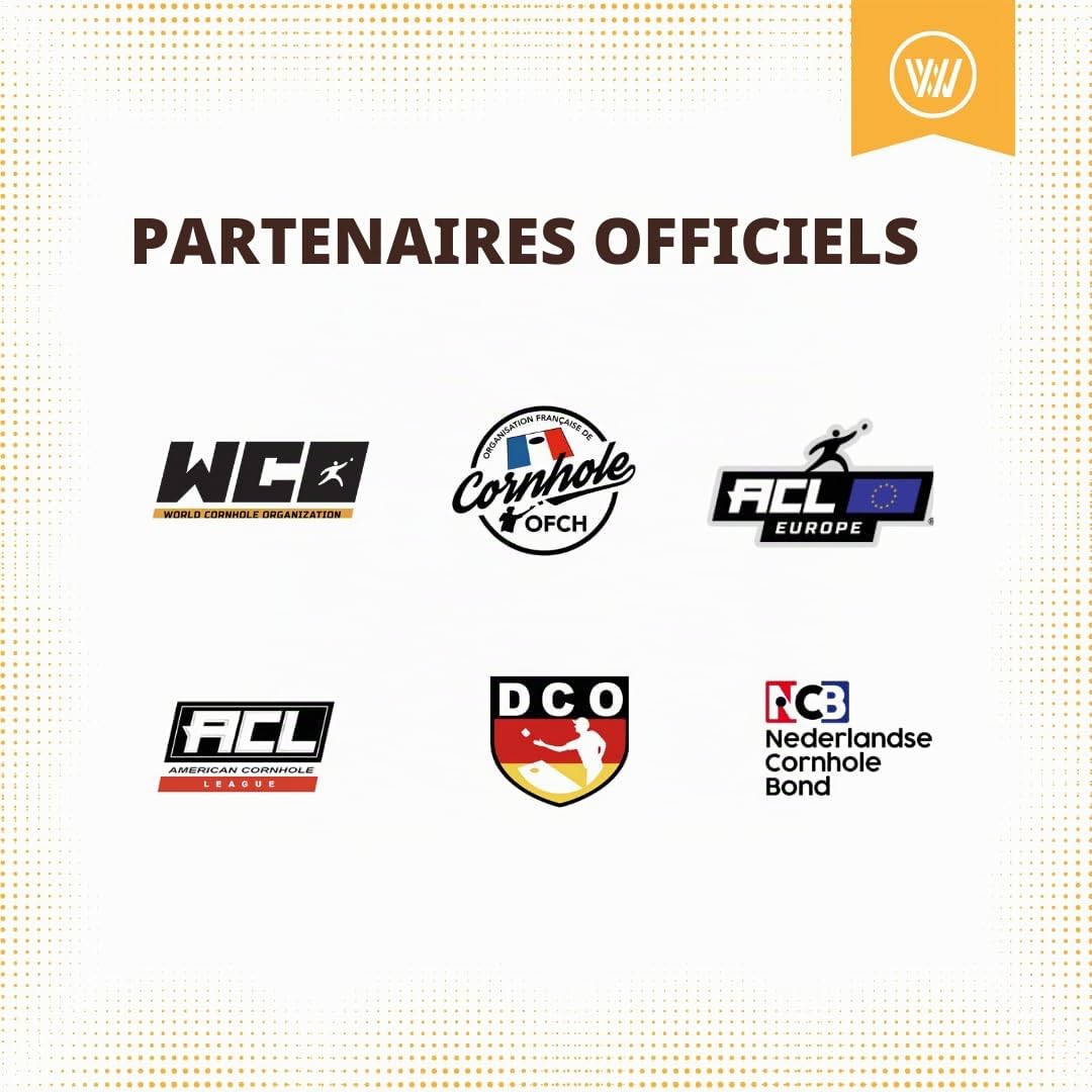 Wicked Wood Games Ensemble de cornhole officiel 120 x 60 cm – Taille compétition – Produit sous licence ACL – Comprend 2 planches + 2 x 4 sacs (orange et noir) – Impression UV – Bois massif –