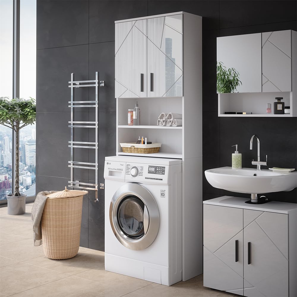 Vicco Mueble para Lavadora Irma, Blanco Alto Brillo, 64 x 190.5 cm