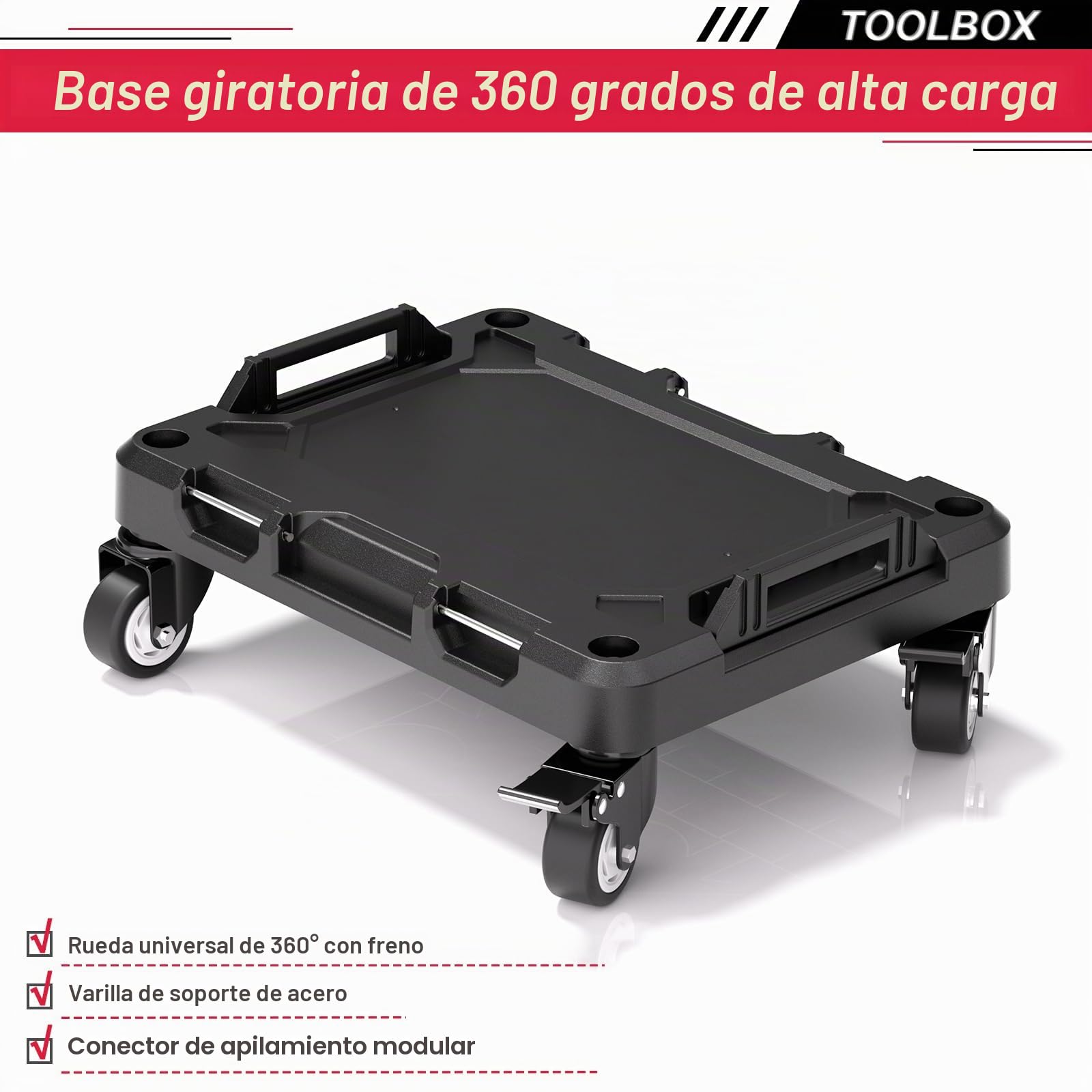 Caja de herramientas portátil AIRAJ Vacía con ruedas, Caja de herramientas apilable de 3 niveles con cerraduras metálicas y organizador, ruedas con bloqueo de 360°, taller rodante, reparaciones