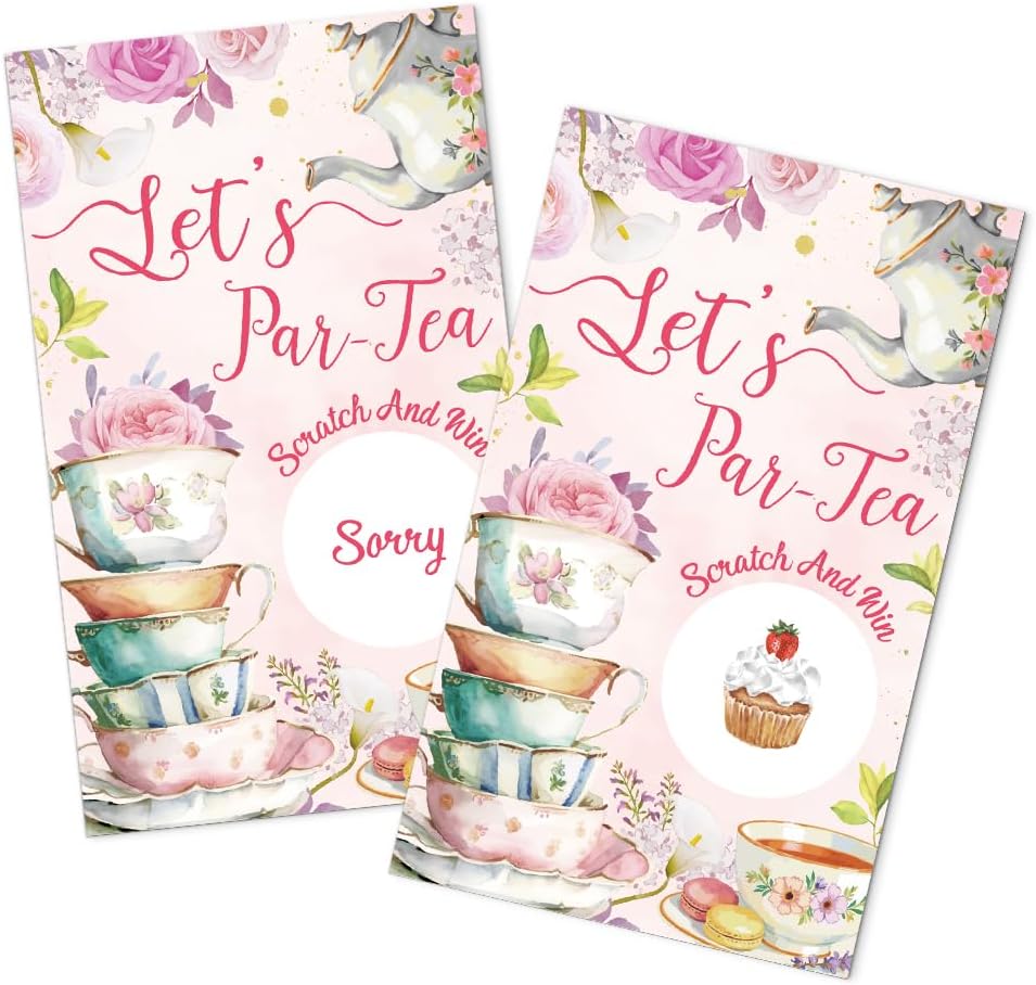 50 Pack Let's Par-Tea Scratch Off Cards, Funny Lady Tea Party Games