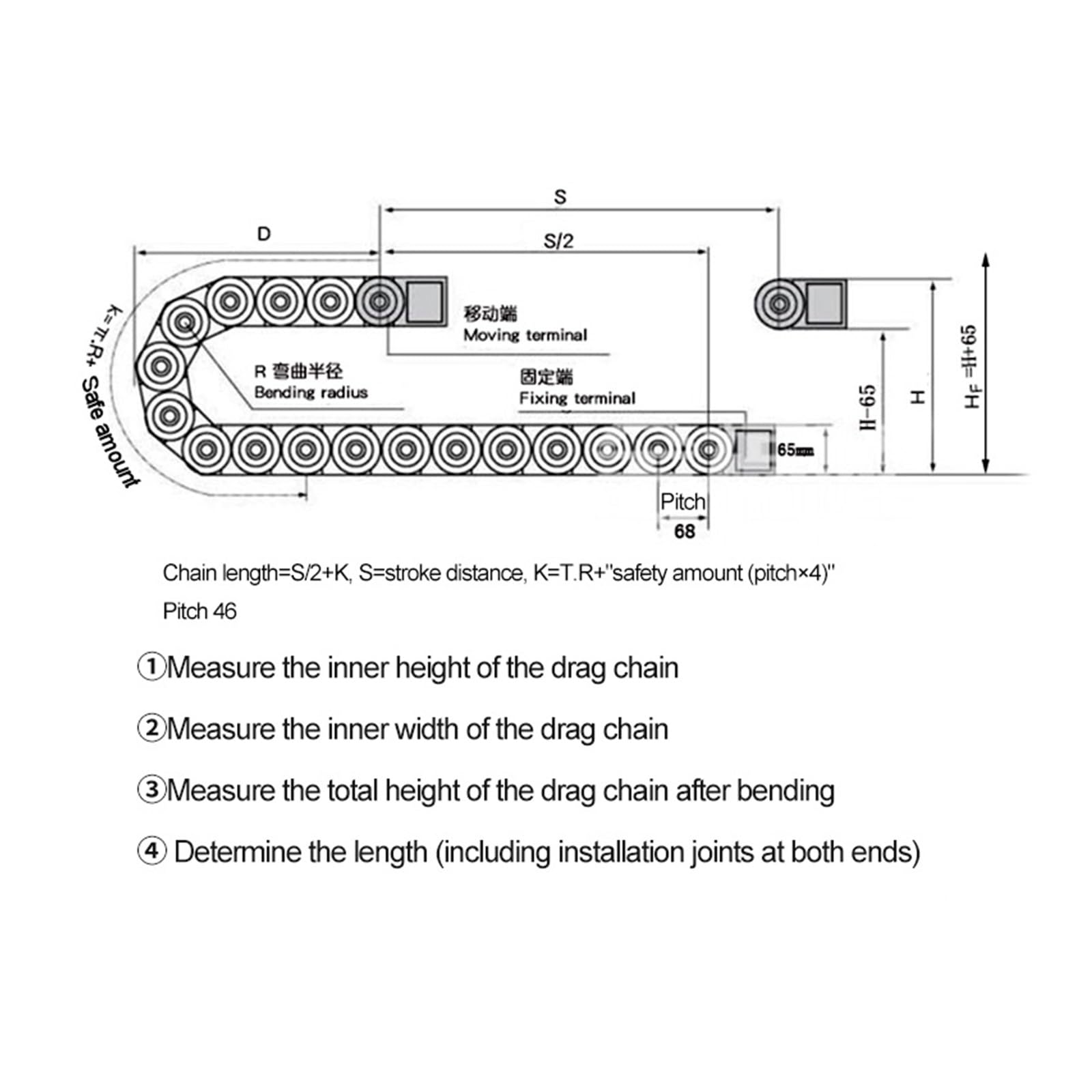 Plastikowy stojak łańcuchowy do frezarki CNC, łańcuch napędowy z zamkniętym złączem końcowym (35 x 60 mm), trwałe rozwiązanie do zarządzania kablami dla wydajnej pracy narzędzi