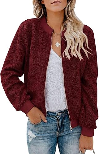 Eurivicy - Chaqueta de vellón de manga larga para mujer, diseño de sherpa sintético con cierre y bolsillos