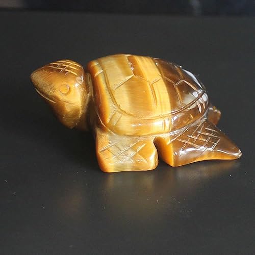 HLbshi Figura de tortuga marina de cristal tallada a mano, estatua de talla de animales, decoración del hogar de 2 pulgadas (AAA ojo de tigre dorado)