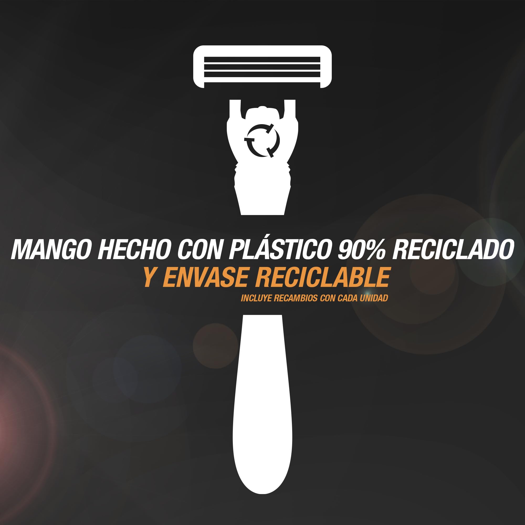 BIC Hybrid 3 Flex - Maquinilla de Afeitar Hombre + 10 Cuchillas de Recambio de 3 Hojas, Banda Lubricante y Mango Plástico Reciclado