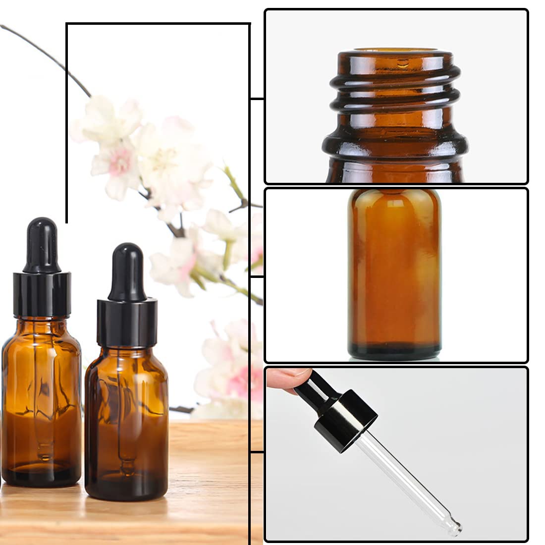 Bamboopack 12Pcs 20ml Amber Glass Bottles with Black Caps and Eye Droppers Refillable Essential Oil Containers for DIY Skincare Aromatherapy Liquid Storage - Image 3