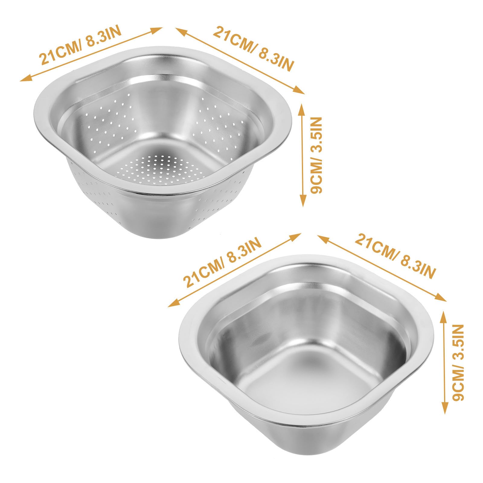 Colador de Cocina de Acero Inoxidable 21cm para Alimentos y Frutas | Juego de 2 Piezas, Color Plata, Cesta de Malla, Limpieza de Verduras, para Casa Nueva