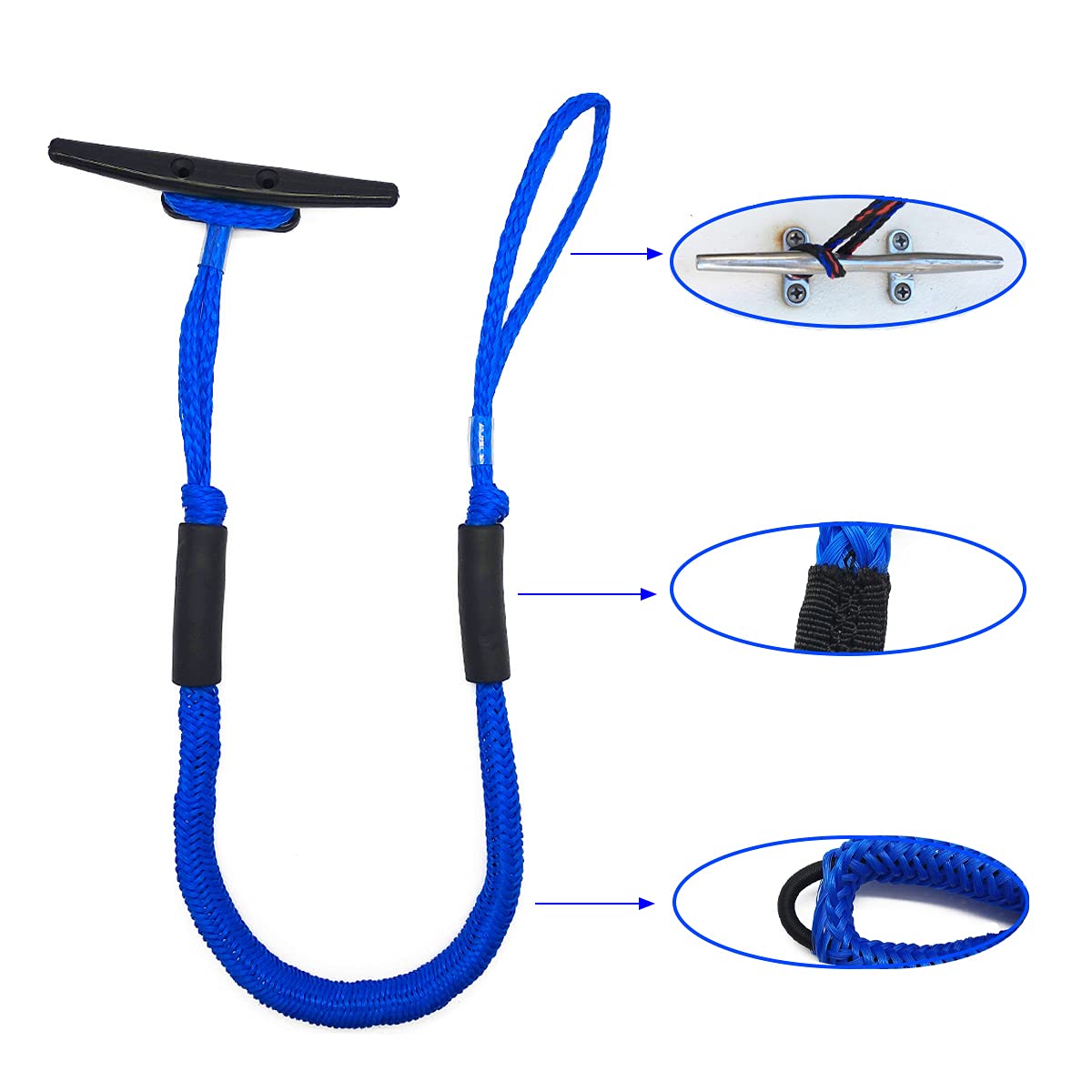 JranterPack of 4 Bungee Dock Lines for Boat Shock Absorb Dock Tie Mooring Rope Boat Accessories 4-5.5 ft (Blue)