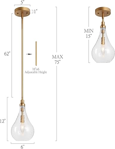 Miniatura 5 de Uolfin Luces colgantes modernas, iluminación colgante dorada para isla de cocina, lámpara colgante de mediados de siglo con vidrio sembrado para