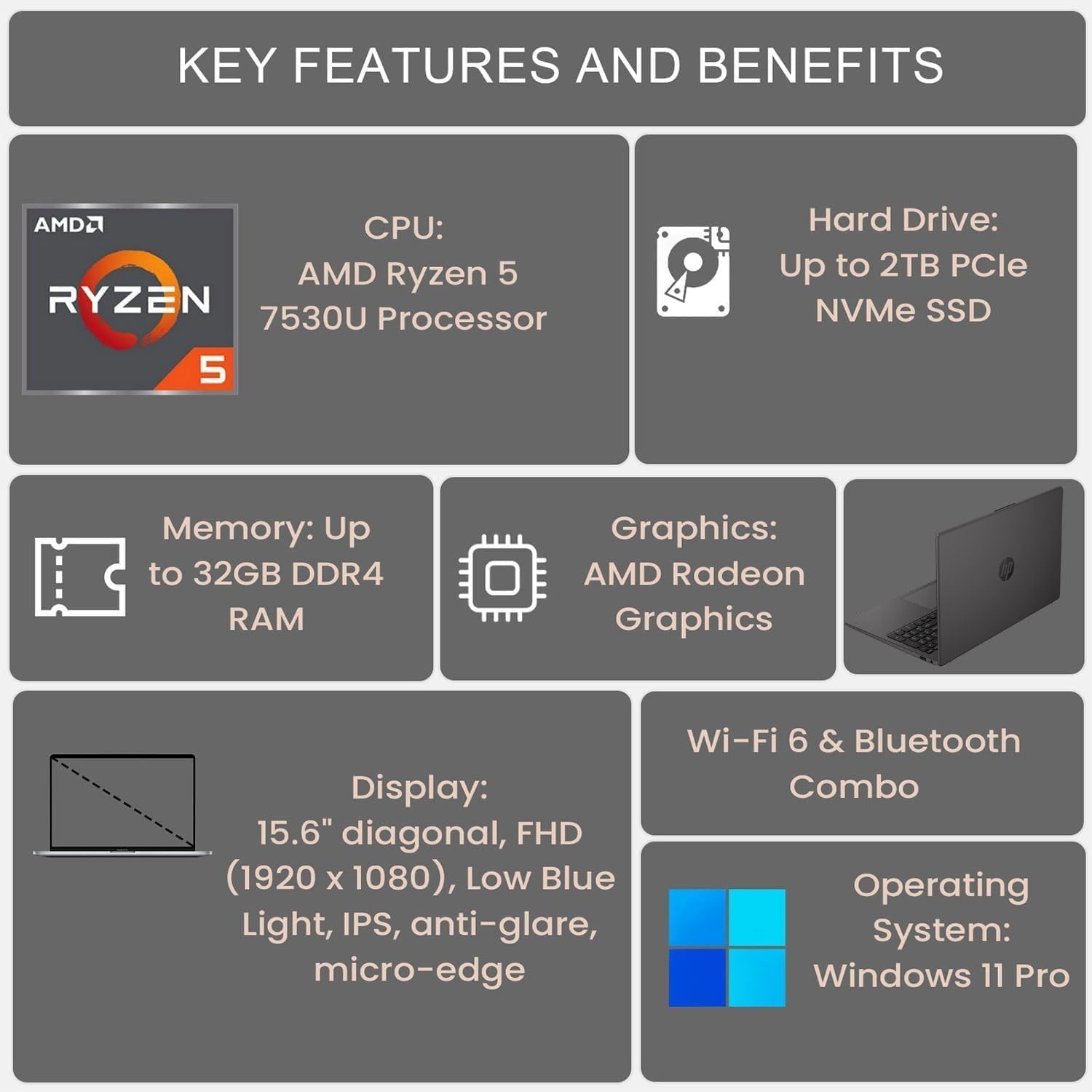 Ryzen 5 7530U・16GB・512GB MSI Thin 15.6 inch FHD 144Hz Gaming Laptop AMD Ryzen 5 7535HS