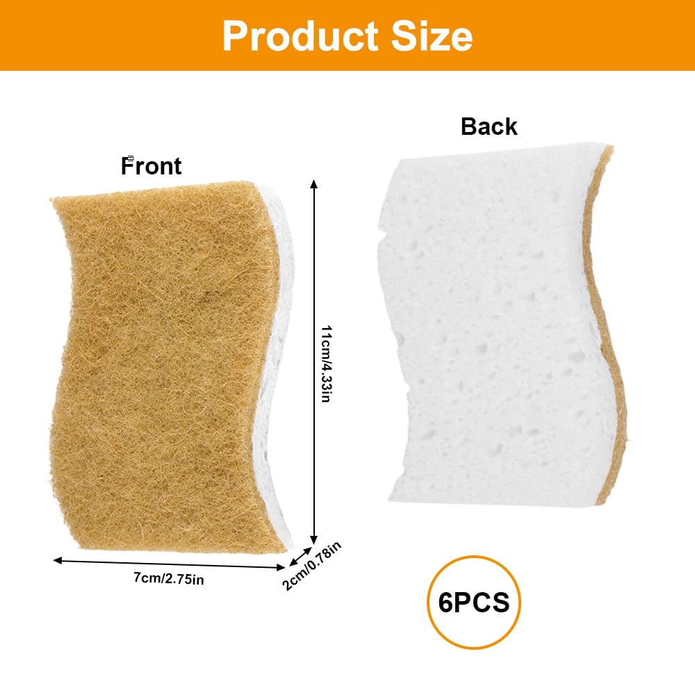 HIKPACKER Paquete de 6 Esponjas Naturales a Base de Plantas, Esponja de Cocina Biodegradable, Esponjas de Celulosa para Platos, Doble Cara, Reutilizables, Antiarañazos, Ecológicas, para Cocina y Baño - 3