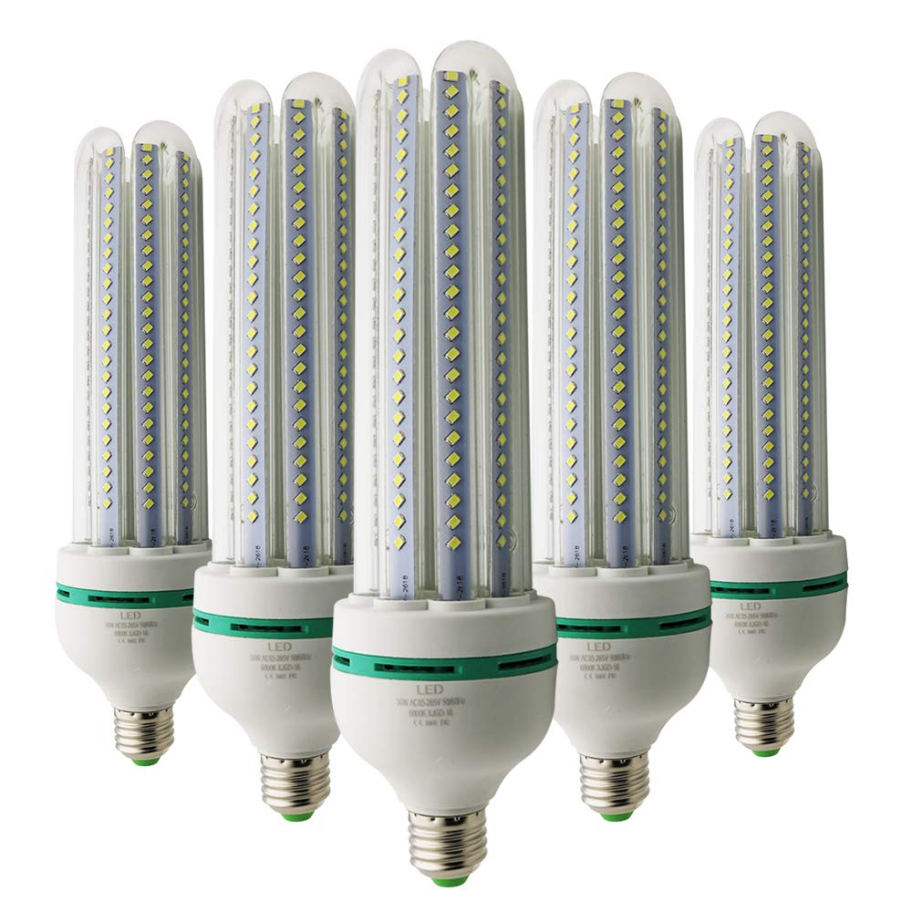 Lot de 5 ampoules LED B5 T3 4U de 36W, culot E27, 3000 lumens et lumière blanche (6000K) (36)