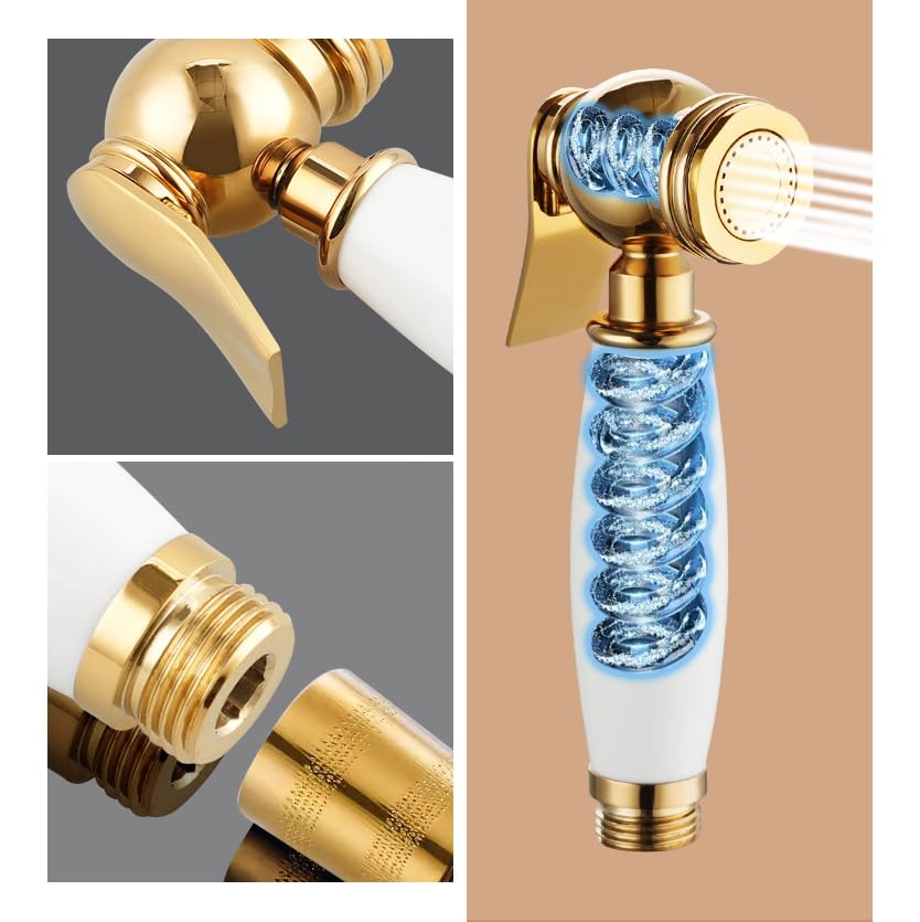 Pulverizador Para Bidé De Mano Grifo Higienico Para Inodoro Agua Fría De Una Sola Manija De Cobre blanco Dorado tubería De Acero Inoxidable