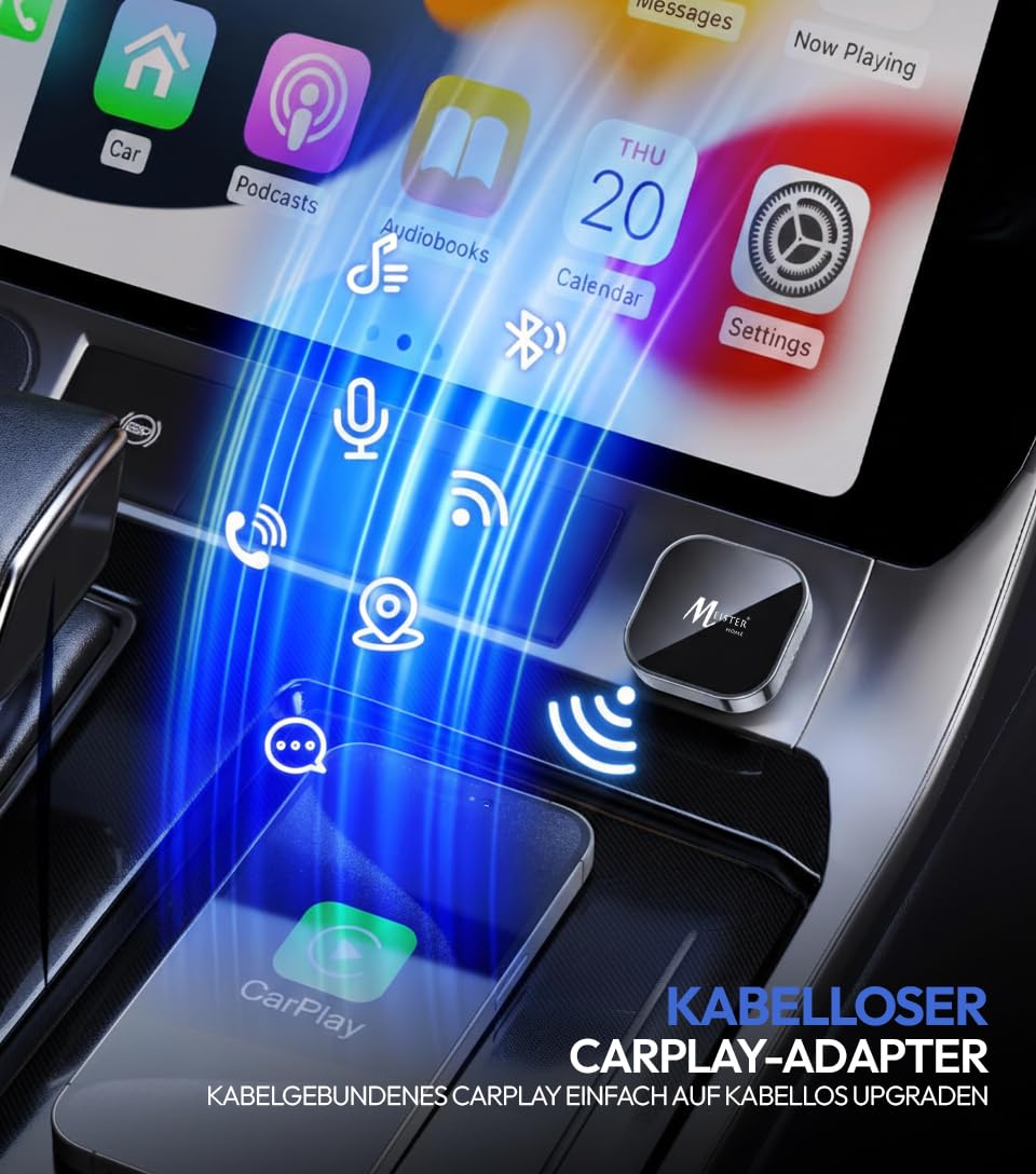 Meisterhome CarPlay Adaptateur sans fil Mise à niveau de CarPlay filaire vers sans fil (mise à jour en 2026), design mini USB-A et USB-C pour voitures avec jeu de voiture filaire, connexion rapide et